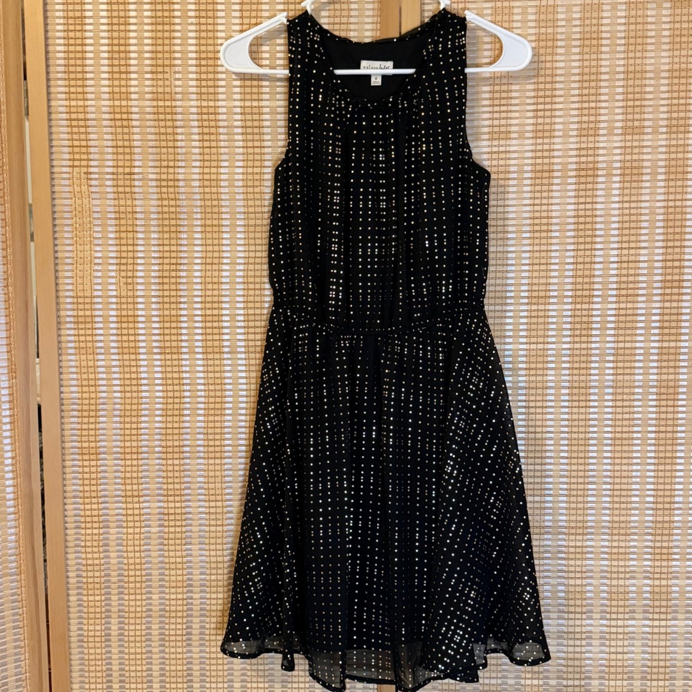 Maison Jules Black Gold Metallic Polka Dot Sleeveless Fit Flare Dress Small